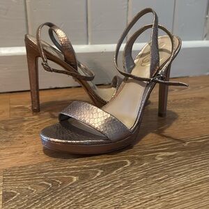 Sam Edelman Jade Ankle Strap Heel in Pewter Boa Snakeprint